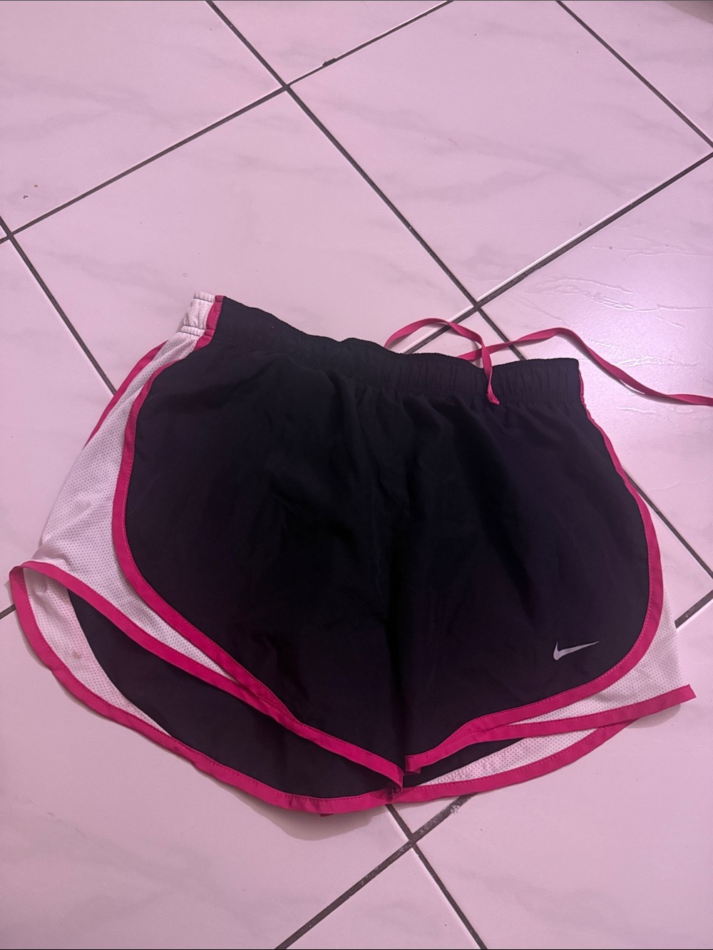 Nike Women's Black Athletic Shorts with Pink Trim